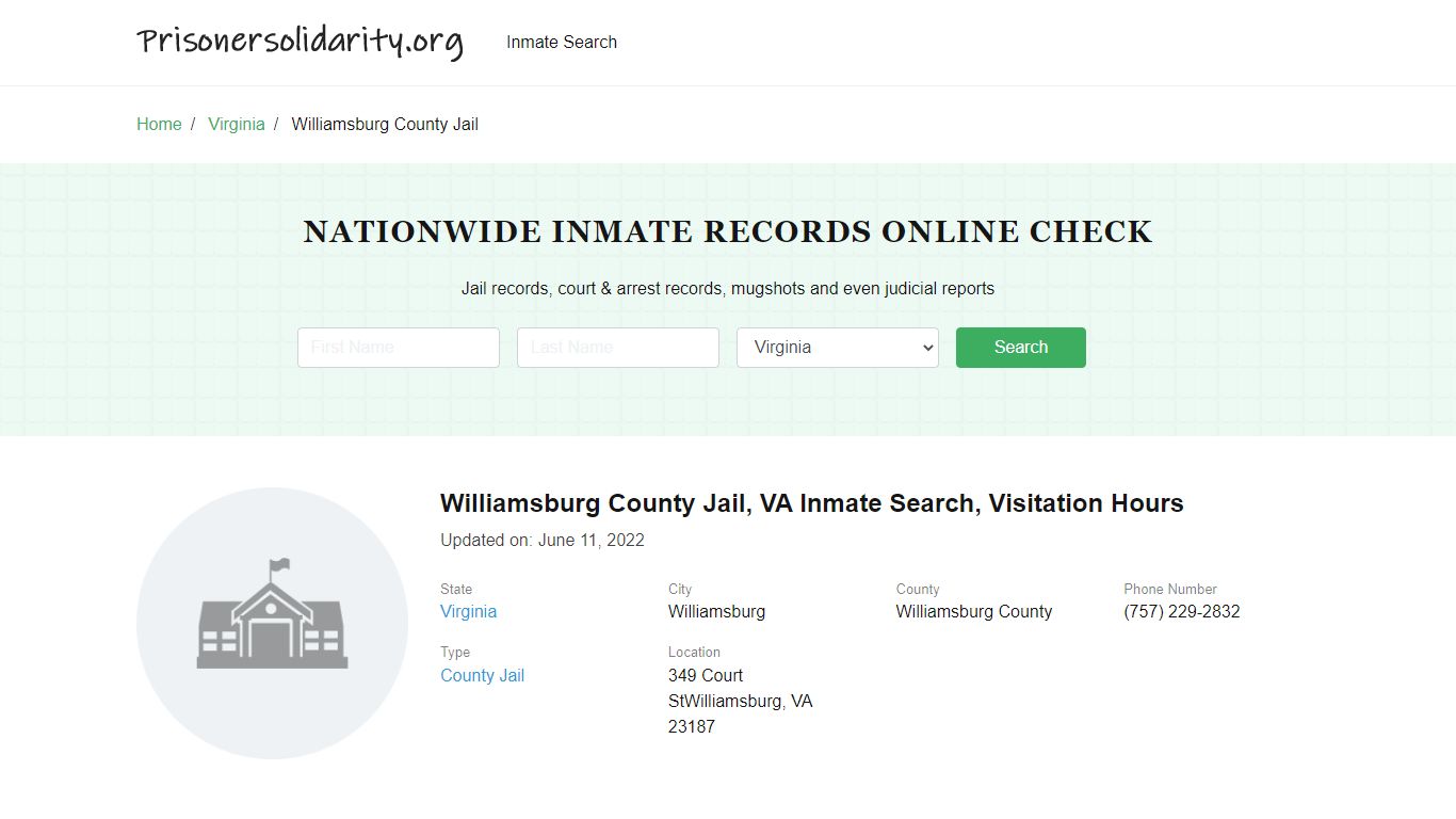 Williamsburg County Jail, VA Inmate Search, Visitation Hours